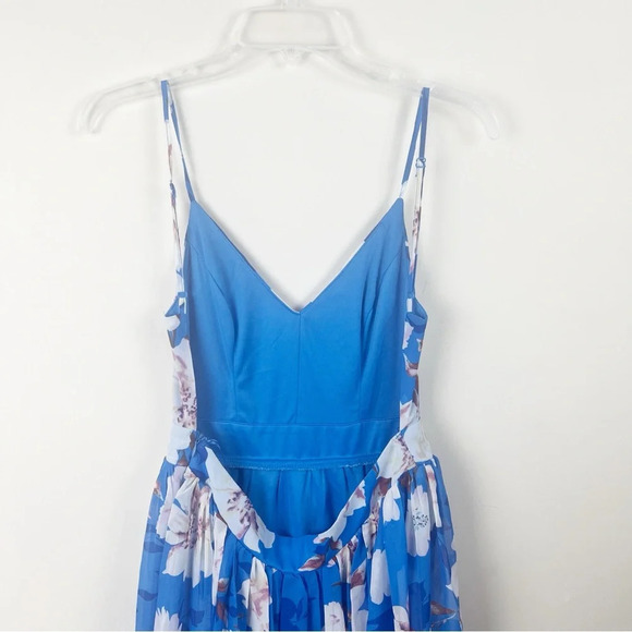Pink Lily Blue Floral Sheer Maxi Dress Elegant Party Wedding M Cruise Feminine - Picture 8 of 16